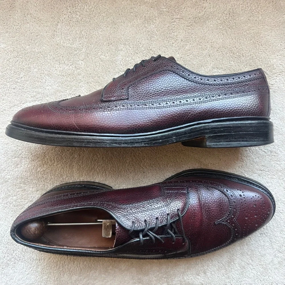 Allen Edmonds Men 9 D Burgundy‎ Pebble Grain Leather Wingtip Derby Dress Shoe